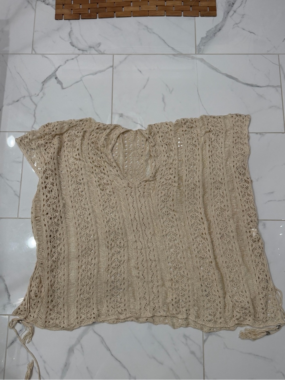 Women’s Crochet Swim Cover-Up Tunic in Beige